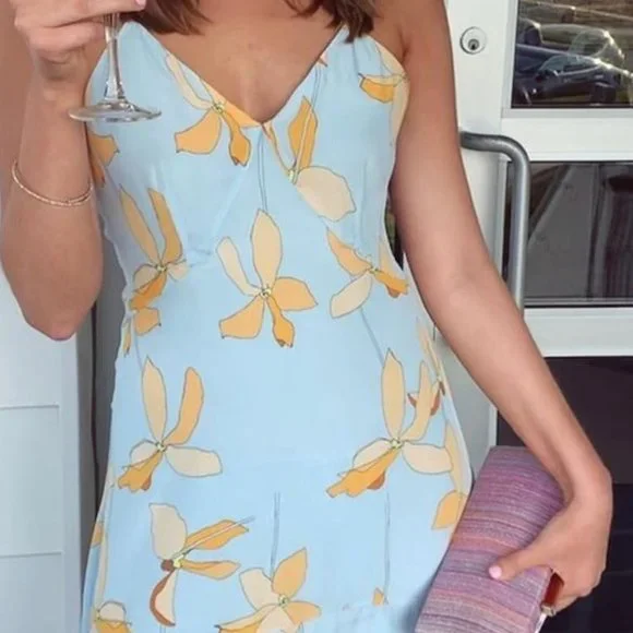 Reiss Dresses Reiss Blue Floral Strappy Midi Cocktail Dress